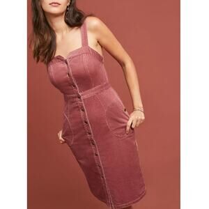 Anthropologie Sheena Corduroy Buttondown Dress Violet Mauve Overall Midi Jumper